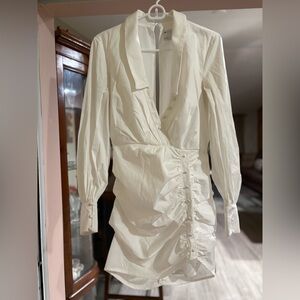 ASOS White Button-Down Ruched Dress